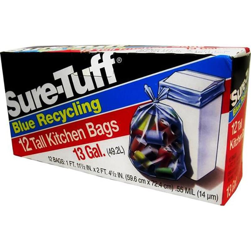 SURE TUFF BLUE RECYCLING KITCHEN BAGS 13GAL 12CT/24PK