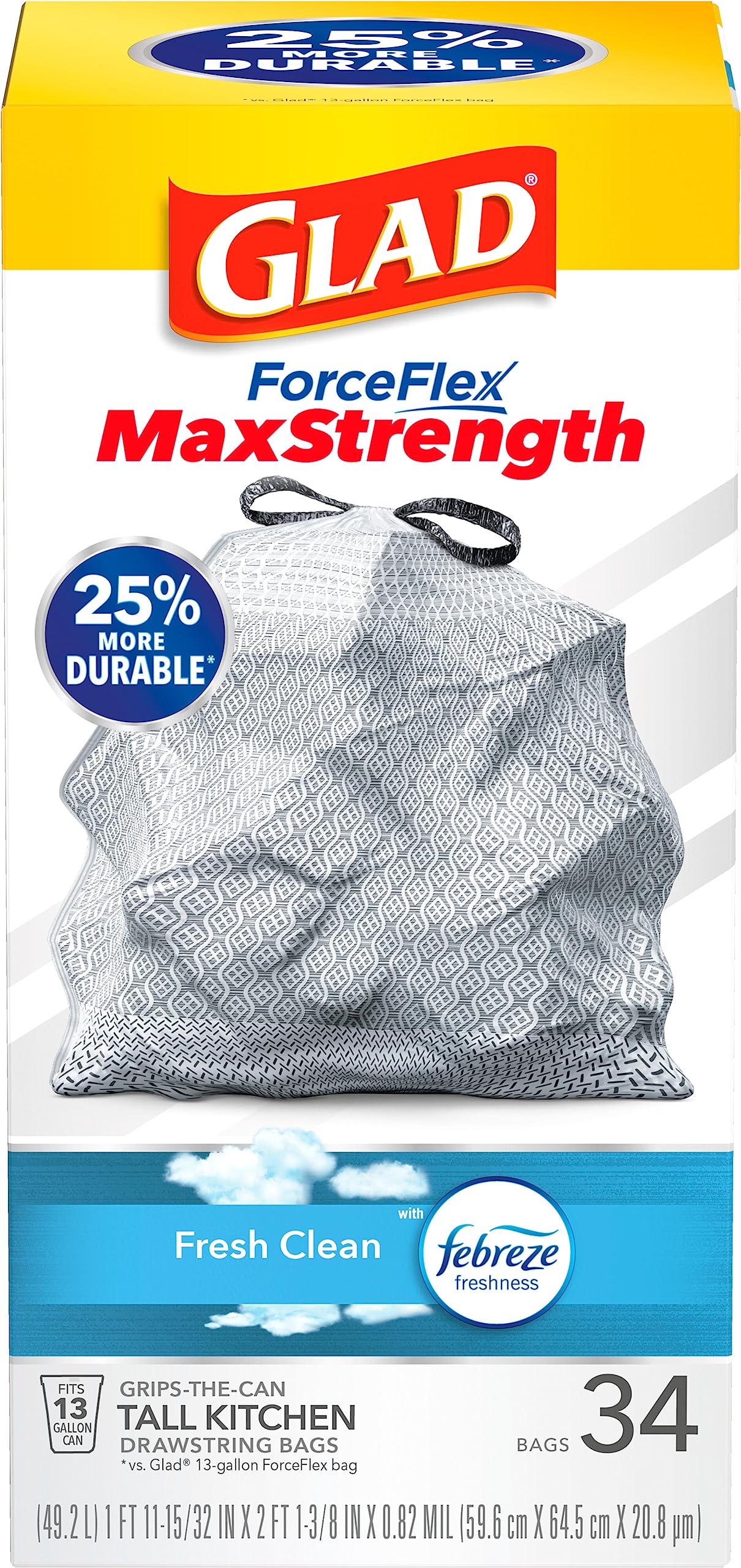 GLAD RECYCLING TALL KITCHEN DRWSTRING CLEAR BAGS 13GAL 6/45ct