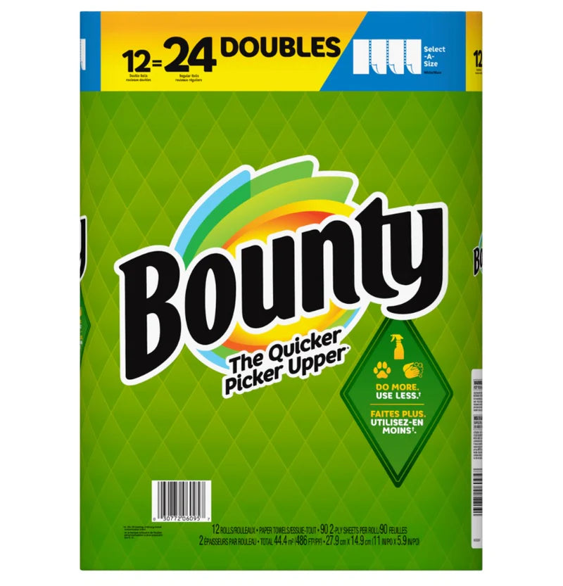 BOUNTY DOUBLE PAPER TOWEL SELECT A SIZE 12PK