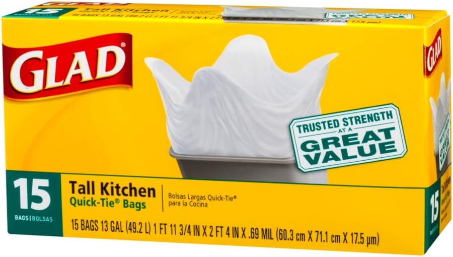 GLAD TALL KITCHEN QUICK TIE 13GAL BAGS 12/15CT
