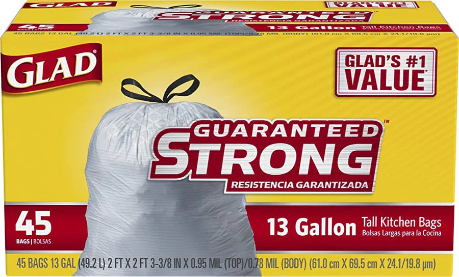 GLAD DRAWSTRING TALL KITCHEN BAGS 13GAL 6/45CT