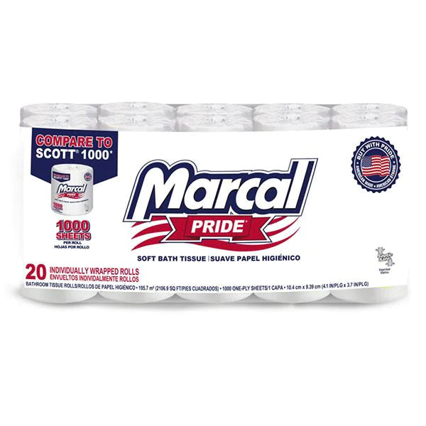 MARCAL BATH TISSUES 1000 SHEETS 20 ROLLS