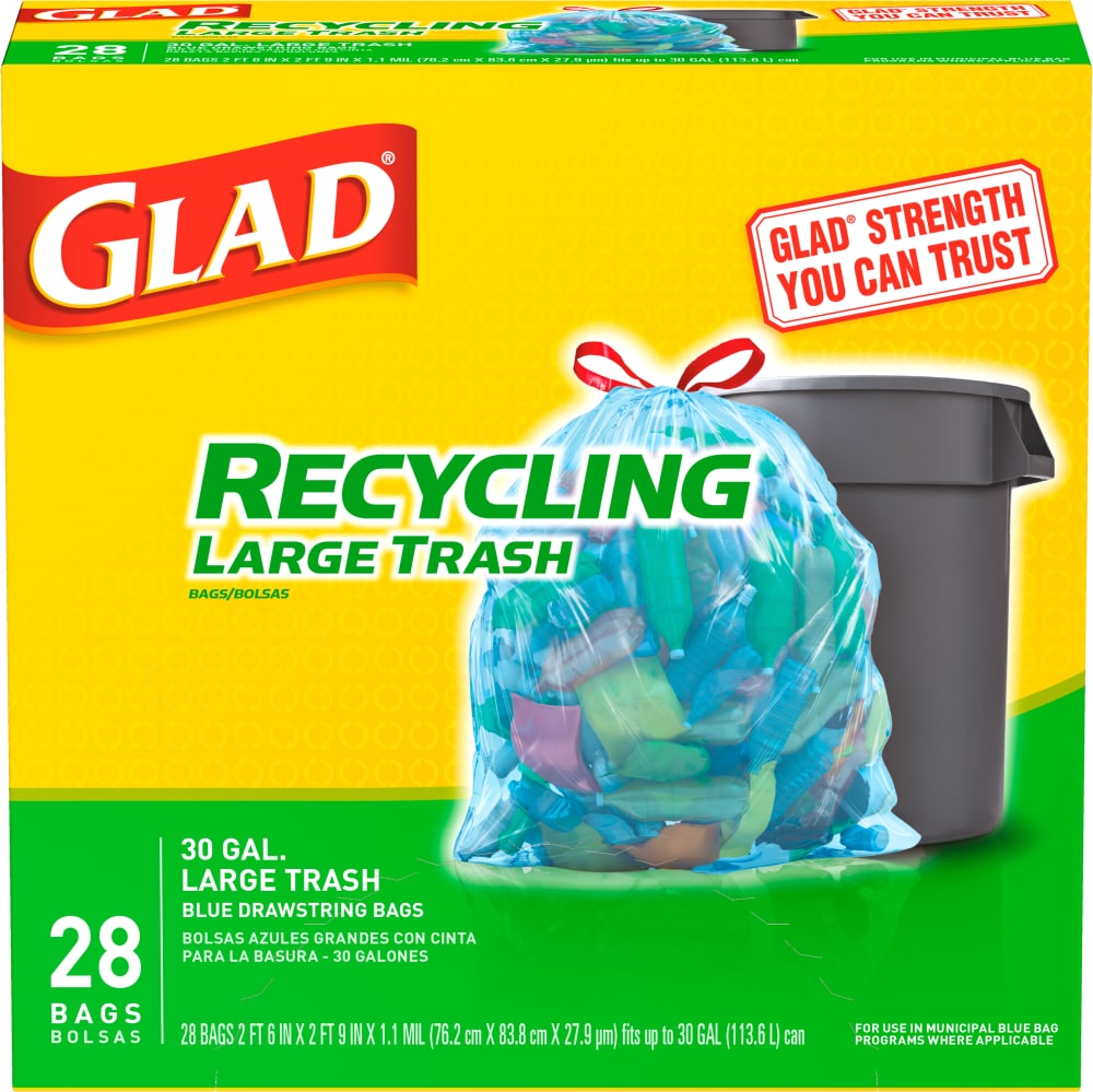 GLAD RECYCLING TRASH DRWSTRING BLUE BAG 30GAL 6/28CT