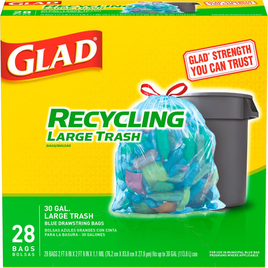 GLAD RECYCLING TRASH DRWSTRING BLUE BAG 30GAL 6/28CT