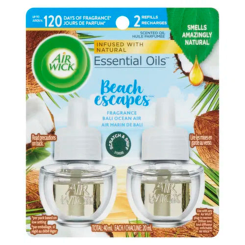 AIR WICK SCENTED OIL REFIL 2PK BEACH ESCAPES BALI OCEAN AIR 6/1.34oz