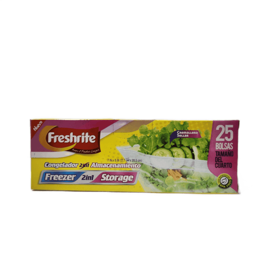 FRESHRITE 85599 QUART SIZE ZIPPER FREEZER BAGS 25CT/24PK (SKU#12603)