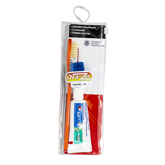 ORAZEN TRAVEL KIT W-TOOTHBRUSH-CAP,CREST SCOPE RESEALABLE BAG
