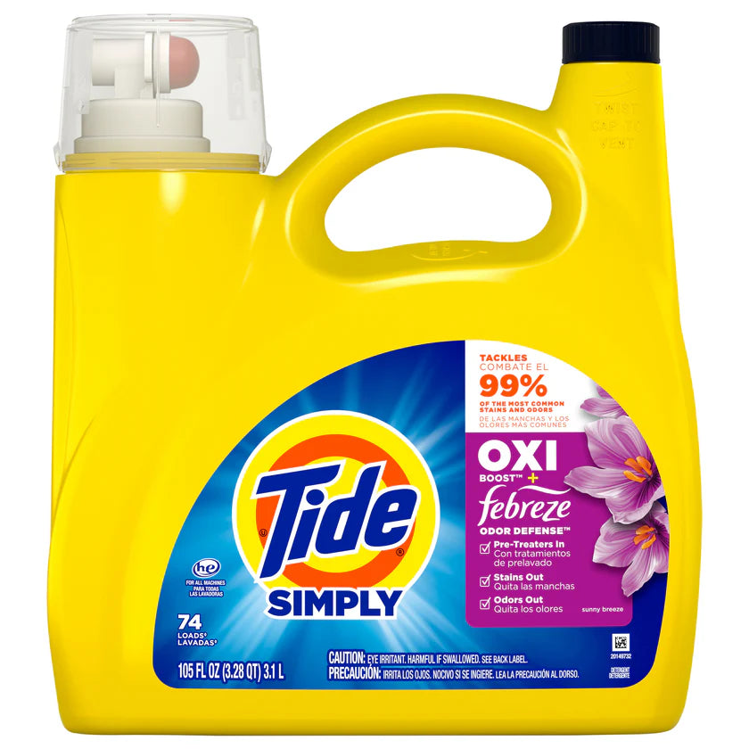 Tide HE Simply Oxi Boost + Febreze Odor Defense Sunny Breeze Scent 74 Loads - 105oz