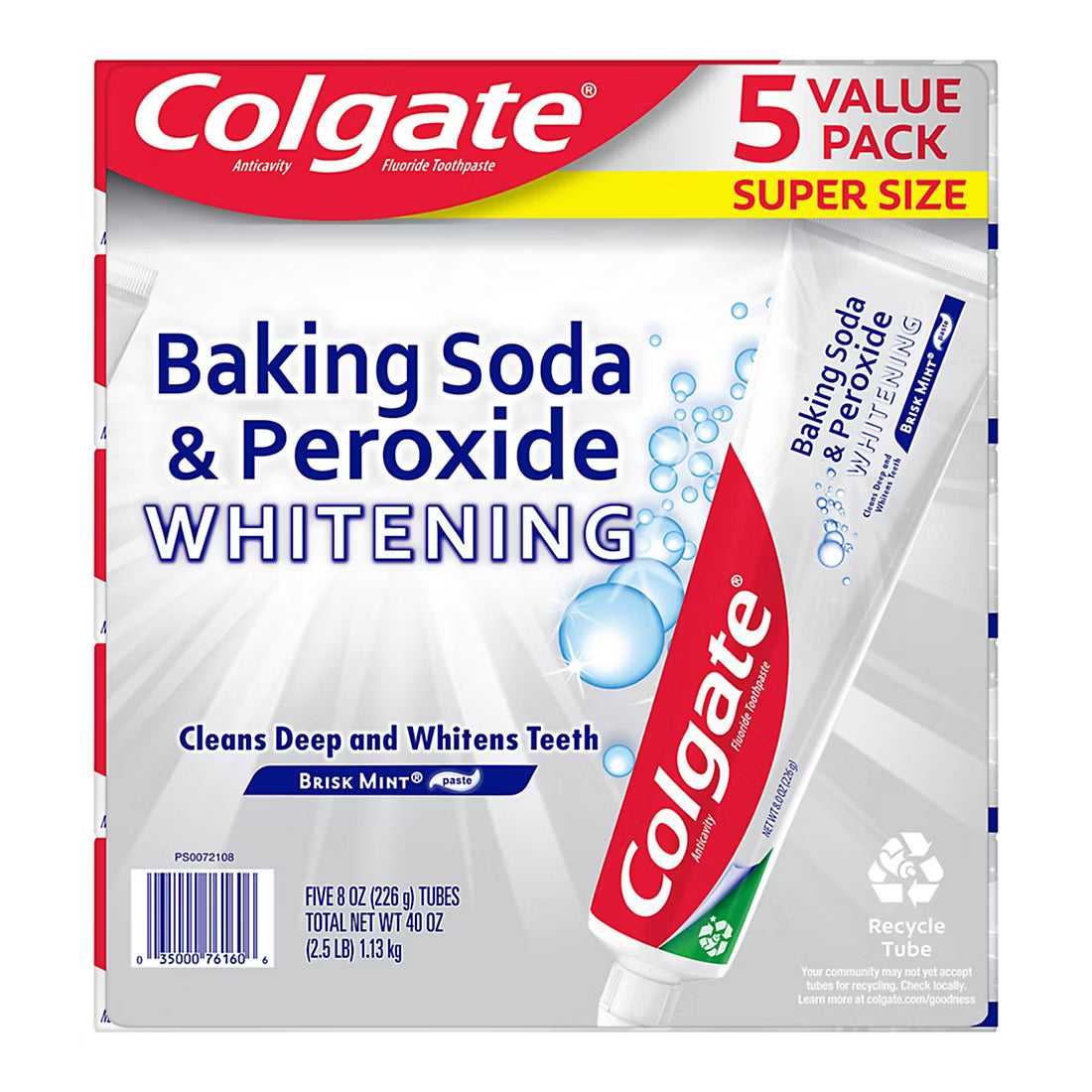 COLGATE BAKING SODA PEROXIDE WHITENING TOOTHPASTE 5PK-40/8oz