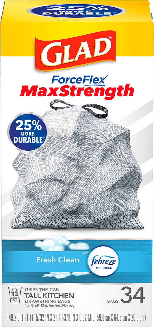 GLAD RECYCLING TALL KITCHEN DRWSTRING CLEAR BAGS 13GAL 6/45ct