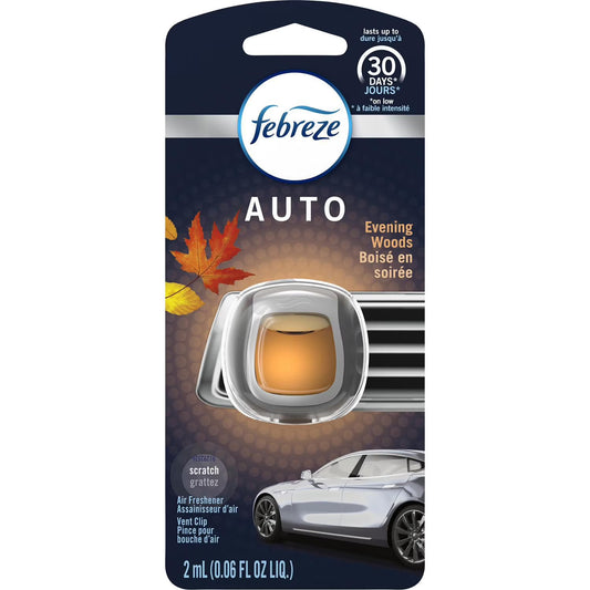 FEBREZE CAR AIR FRESHENER VENT CLIP EVENONG WOODS 8/0.06oz