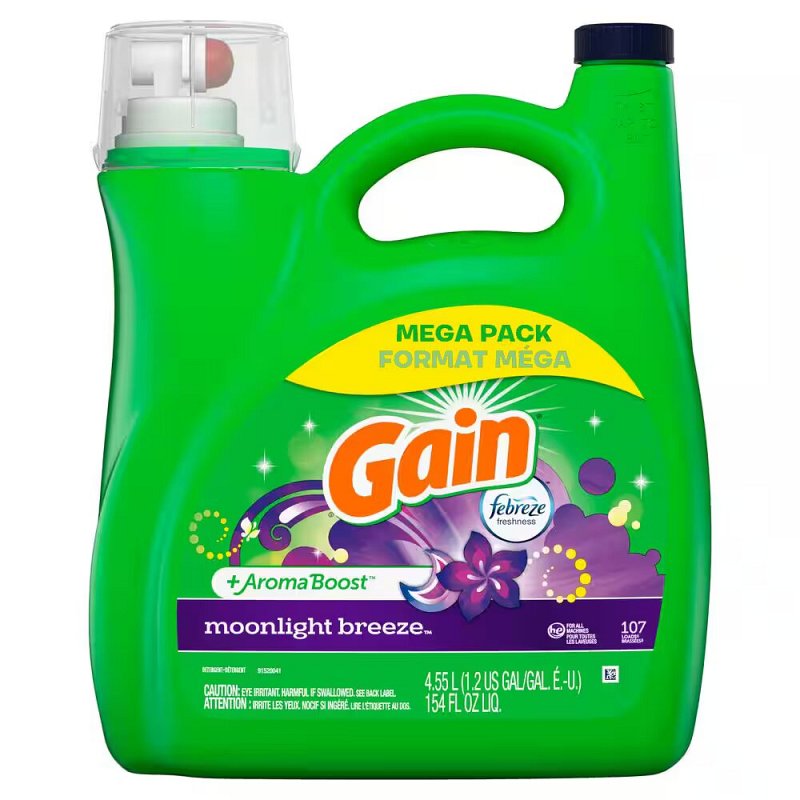 GAIN AROMA BOOST LIQUID LAUNDRY DETERGENT MOONLIGHT BREEZE 4/154oz