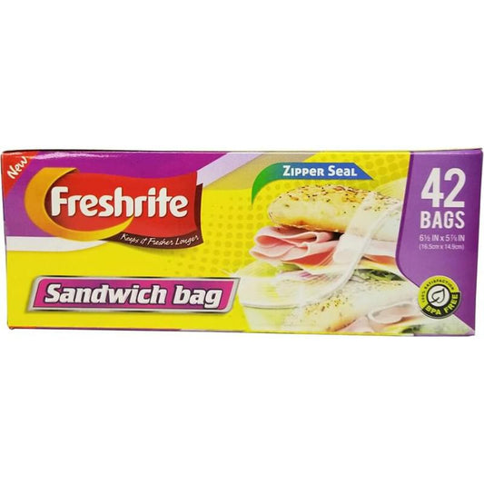 FRESHRITE 80162 SANDWICH BAGS ZIPPER SEAL 42CT/24PK