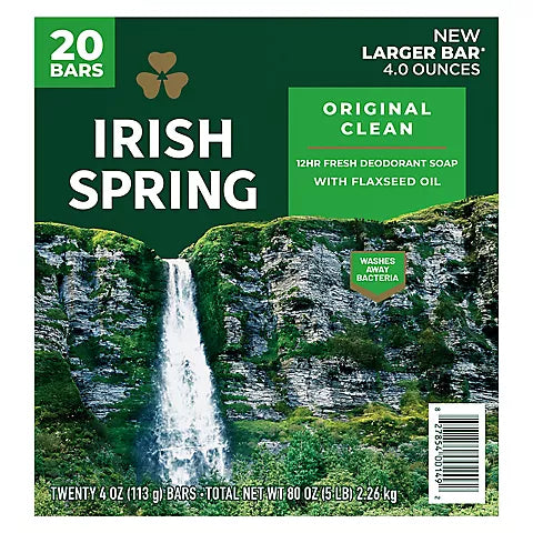 IRISH SPRING BAR SOAP ORIGINAL 20BARS 4/4oz
