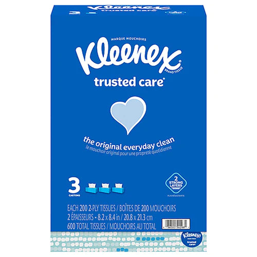 KLEENEX TRUSTED CARE 2PLY FACIAL TISSUES FLAT BOXES 8/3/200CT