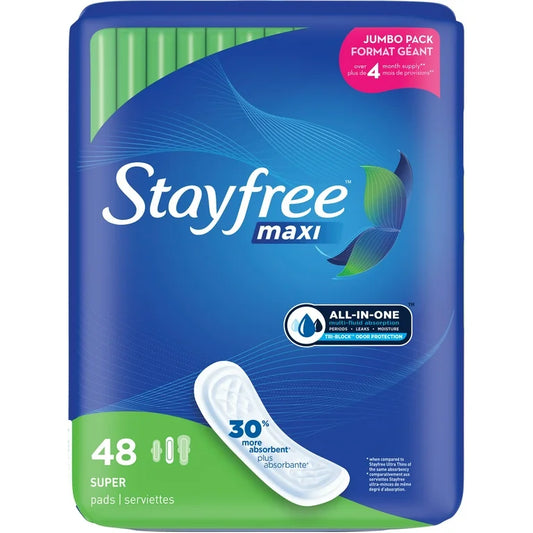 STAYFREE MAXI SUPER PADS 48CT