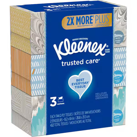 KLEENEX TRUSTED CARE 2PLY FACIAL TISSUES FLAT BOXES 12/3/160CT