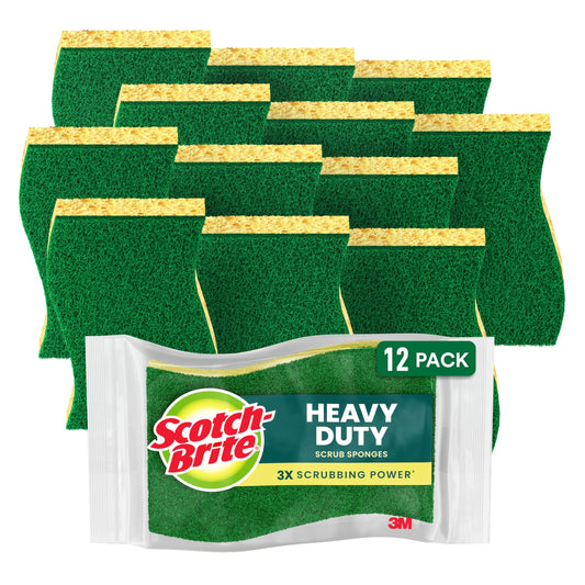 3M SCOTCH BRITE HEAVY DUTY 3X SCRUBBING POWER 12CT