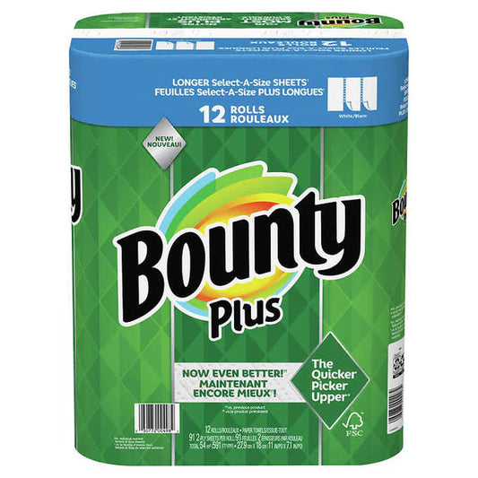 BOUNTY PLUS PAPER TOWEL 86 SELECT SHEETS 12PK